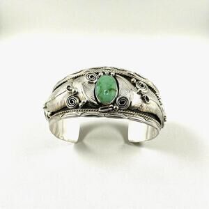 Sonoran Gold Turquoise Cuff Bracelet by Darrell Morgan Sterling Navajo 46 Grams